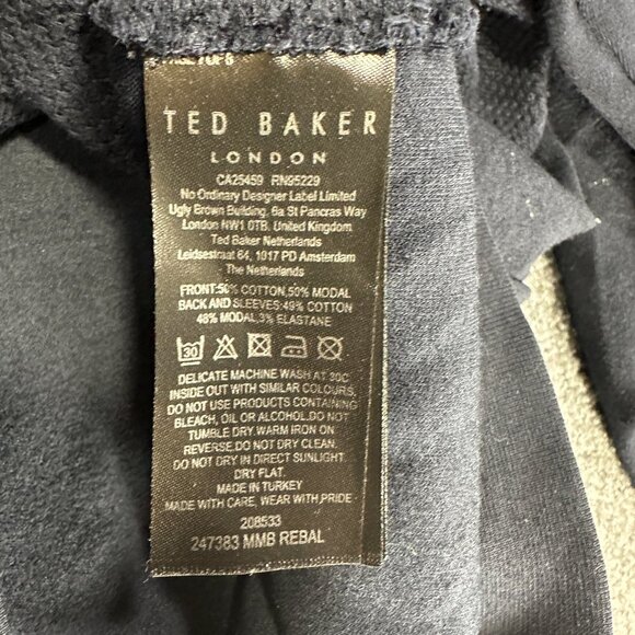 Ted Baker Sweater Mens US 46 Ted 7 Blue Textured Cotton 1/4 Zip Rib Cuffs Pullov - Picture 6 of 8